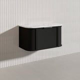 900mm Houston Matt White/Black Plywood Curved Wall Hung Vanity With Variant Color Handle