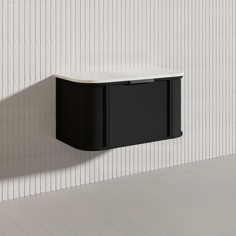 900mm Houston Matt White/Black Plywood Curved Wall Hung Vanity With Variant Color Handle