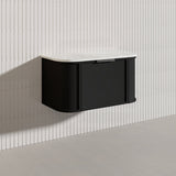 900mm Houston Matt White/Black Plywood Curved Wall Hung Vanity With Variant Color Handle