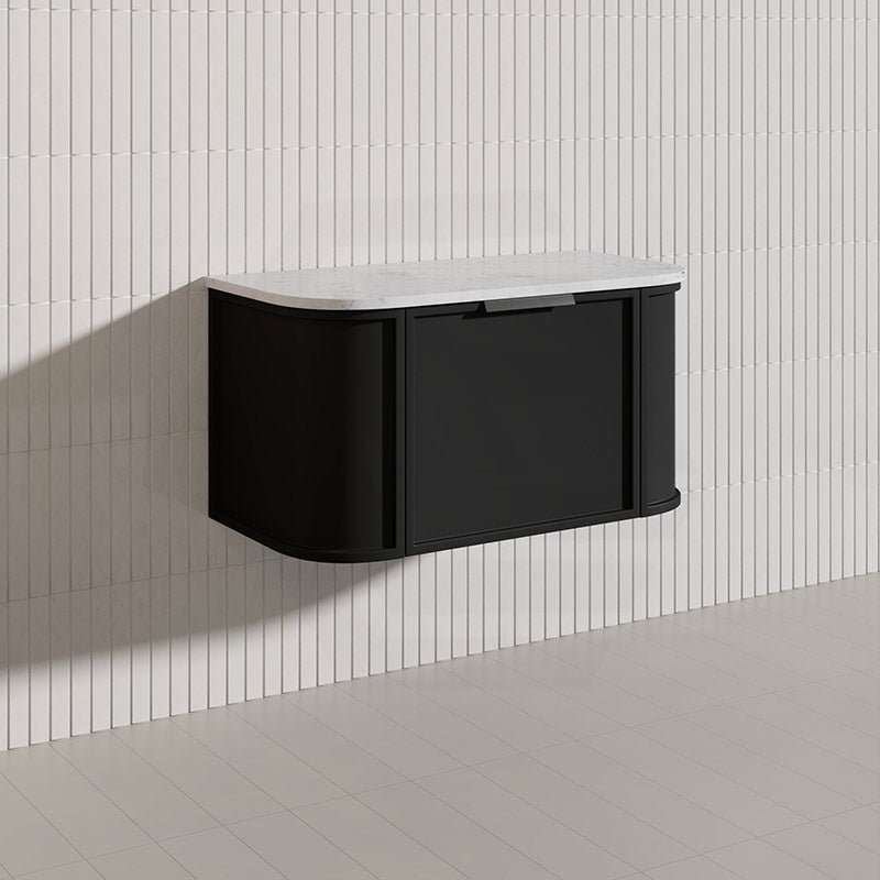 900mm Houston Matt White/Black Plywood Curved Wall Hung Vanity With Variant Color Handle