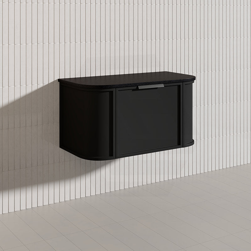 900mm Houston Matt White/Black Plywood Curved Wall Hung Vanity With Variant Color Handle