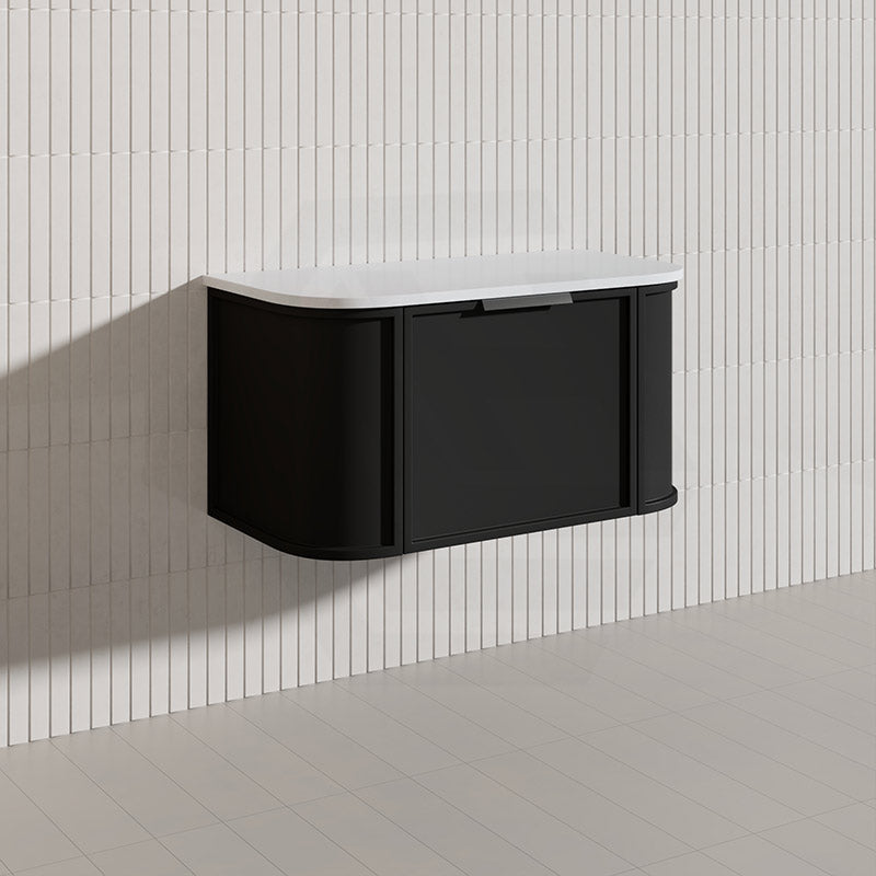 900mm Houston Matt White/Black Plywood Curved Wall Hung Vanity With Variant Color Handle