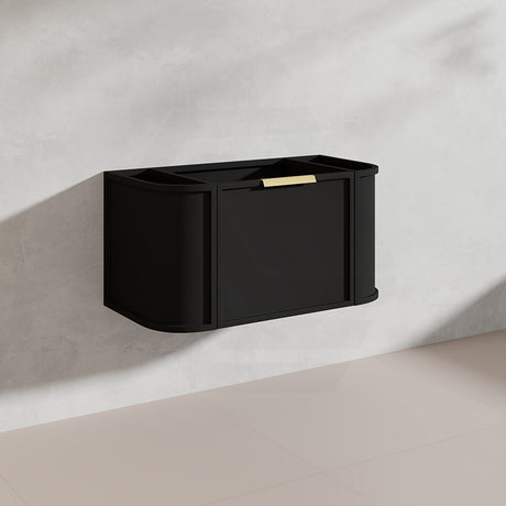 900mm Houston Matt White/Black Plywood Curved Wall Hung Vanity With Variant Color Handle