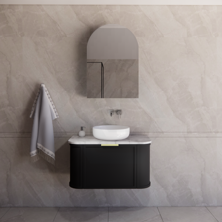 600-1500mm Houston Matt White/Black Plywood Curved Wall Hung Vanity With Variant Color Handle