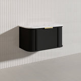 900mm Houston Matt White/Black Plywood Curved Wall Hung Vanity With Variant Color Handle