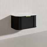 900mm Houston Matt White/Black Plywood Curved Wall Hung Vanity With Variant Color Handle