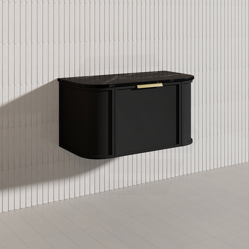 900mm Houston Matt White/Black Plywood Curved Wall Hung Vanity With Variant Color Handle