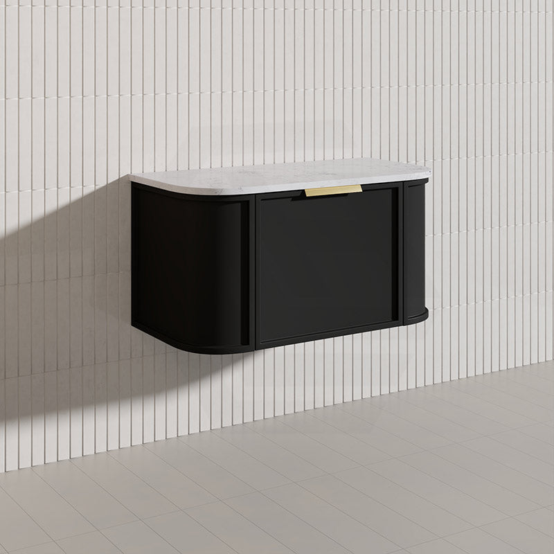 900mm Houston Matt White/Black Plywood Curved Wall Hung Vanity With Variant Color Handle