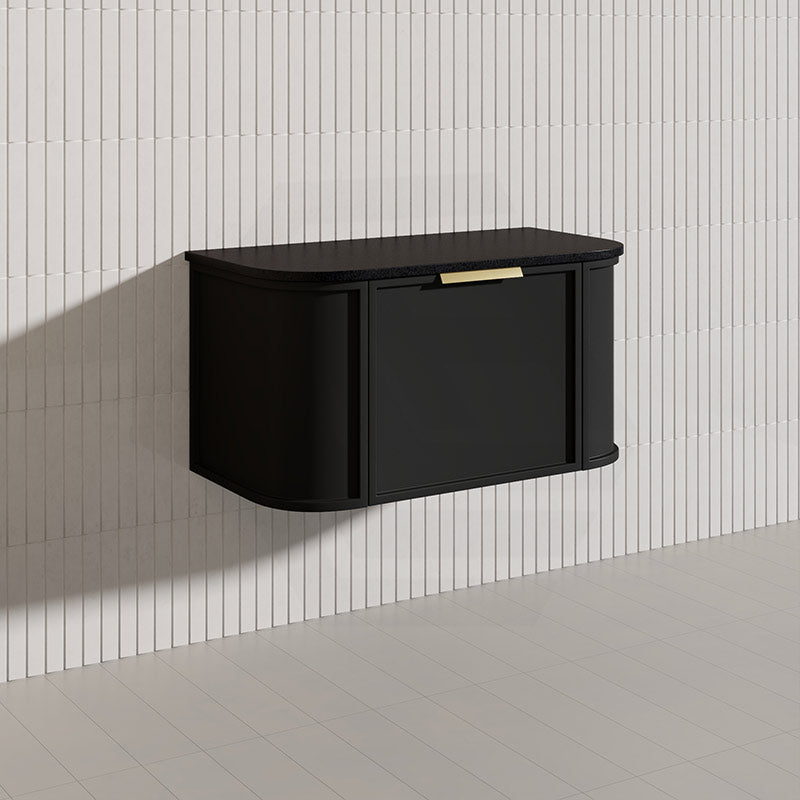 900mm Houston Matt White/Black Plywood Curved Wall Hung Vanity With Variant Color Handle