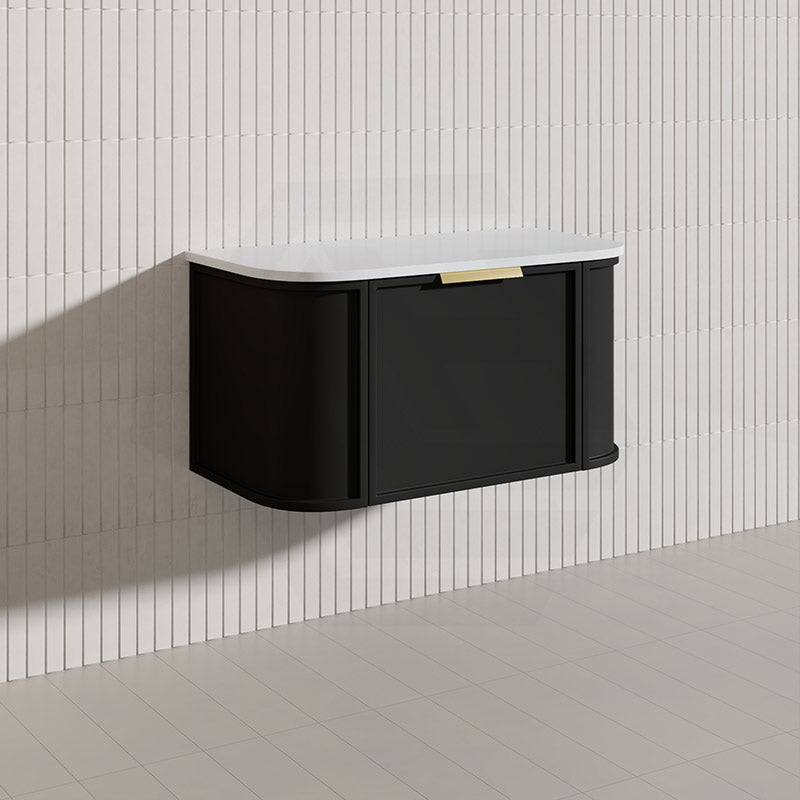 900mm Houston Matt White/Black Plywood Curved Wall Hung Vanity With Variant Color Handle