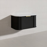 900mm Houston Matt White/Black Plywood Curved Wall Hung Vanity With Variant Color Handle