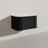 900mm Houston Matt White/Black Plywood Curved Wall Hung Vanity With Variant Color Handle