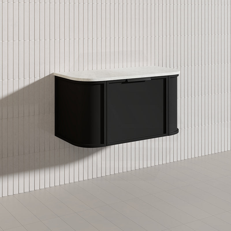 900mm Houston Matt White/Black Plywood Curved Wall Hung Vanity With Variant Color Handle