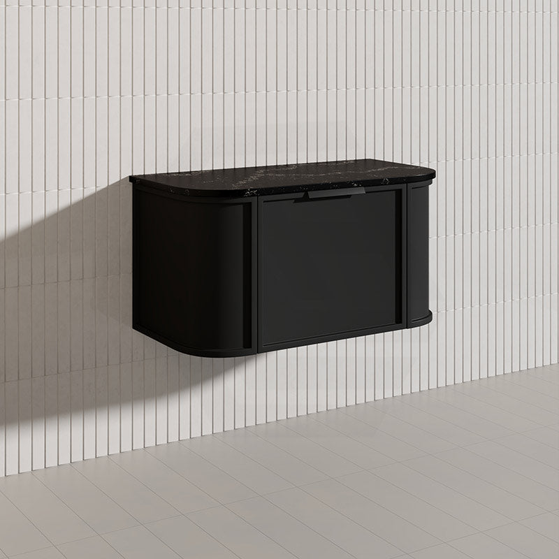 900mm Houston Matt White/Black Plywood Curved Wall Hung Vanity With Variant Color Handle