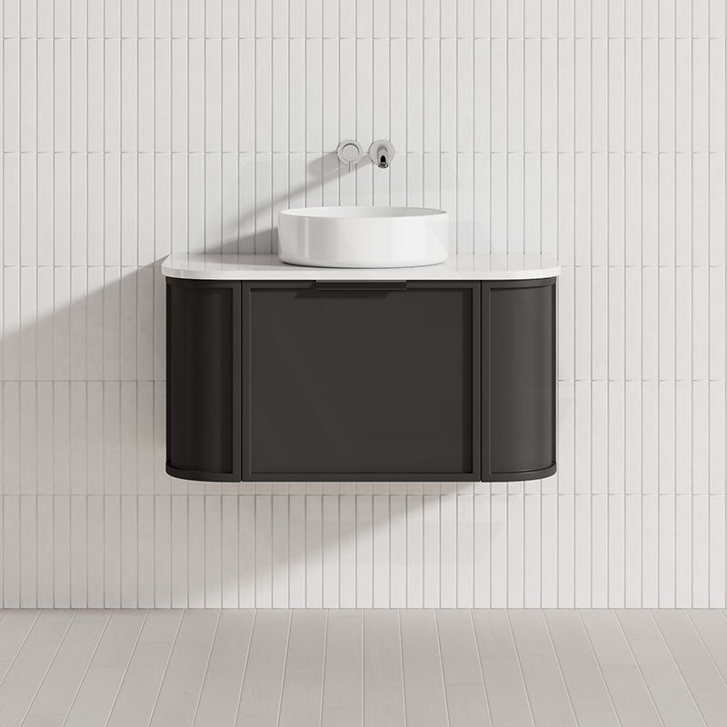 600-1500mm Houston Matt White/Black Plywood Curved Wall Hung Vanity With Variant Color Handle