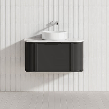 600-1500mm Houston Matt White/Black Plywood Curved Wall Hung Vanity With Variant Color Handle