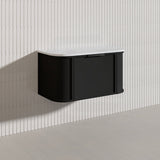 900mm Houston Matt White/Black Plywood Curved Wall Hung Vanity With Variant Color Handle