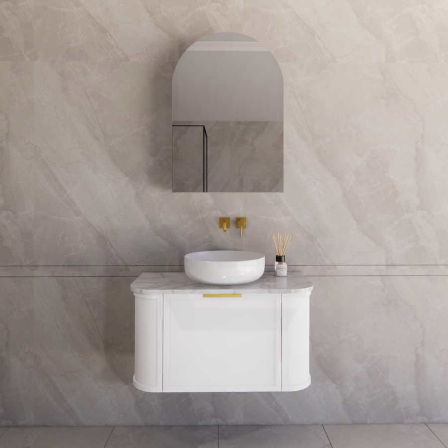 600-1500mm Houston Matt White/Black Plywood Curved Wall Hung Vanity With Variant Color Handle