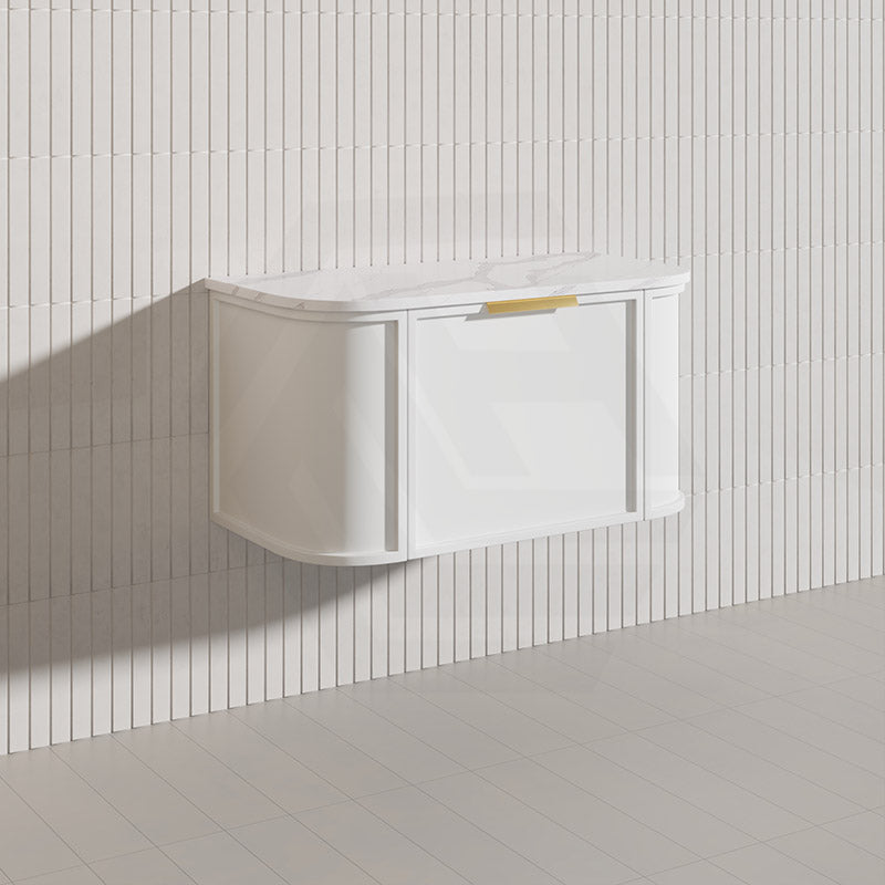 900mm Houston Matt White/Black Plywood Curved Wall Hung Vanity With Variant Color Handle