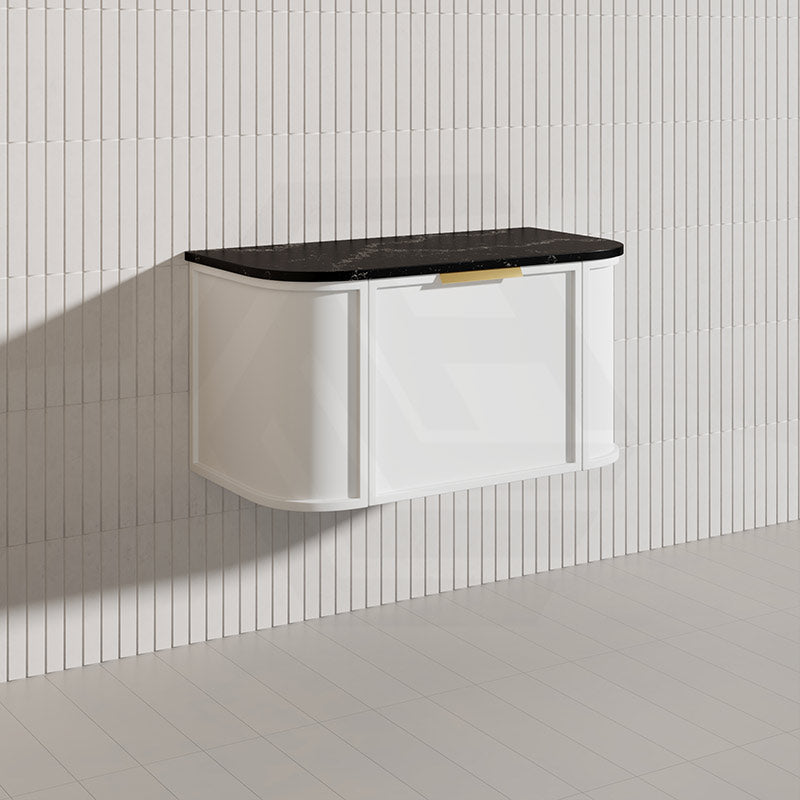900mm Houston Matt White/Black Plywood Curved Wall Hung Vanity With Variant Color Handle