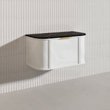 900mm Houston Matt White/Black Plywood Curved Wall Hung Vanity With Variant Color Handle