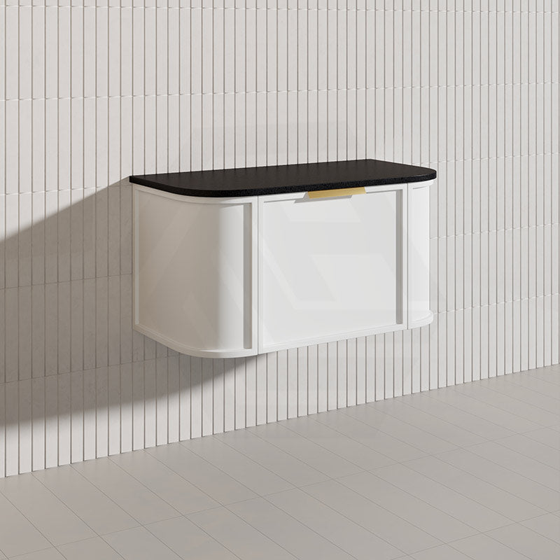 900mm Houston Matt White/Black Plywood Curved Wall Hung Vanity With Variant Color Handle