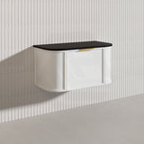 900mm Houston Matt White/Black Plywood Curved Wall Hung Vanity With Variant Color Handle