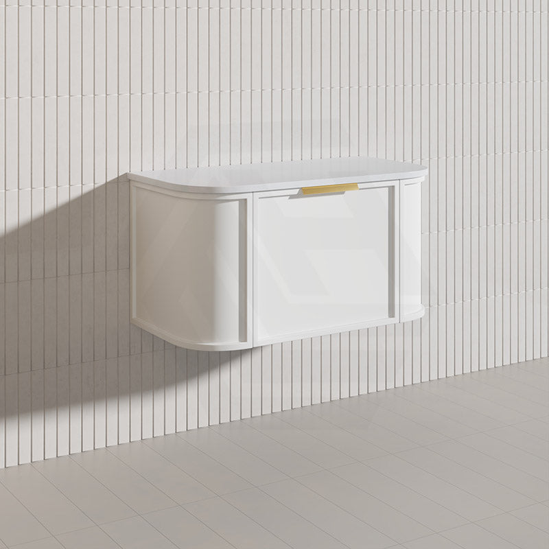 900mm Houston Matt White/Black Plywood Curved Wall Hung Vanity With Variant Color Handle