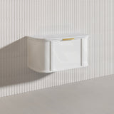 900mm Houston Matt White/Black Plywood Curved Wall Hung Vanity With Variant Color Handle