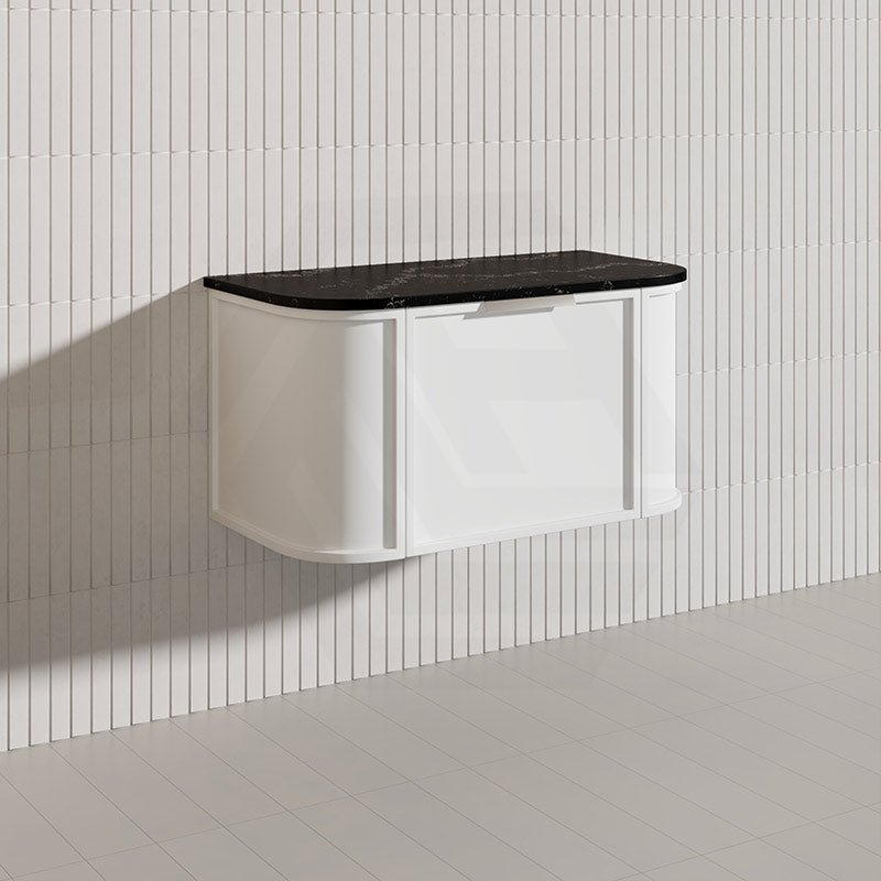 900mm Houston Matt White/Black Plywood Curved Wall Hung Vanity With Variant Color Handle