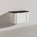 900mm Houston Matt White/Black Plywood Curved Wall Hung Vanity With Variant Color Handle