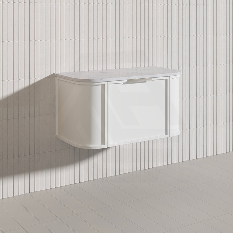 900mm Houston Matt White/Black Plywood Curved Wall Hung Vanity With Variant Color Handle