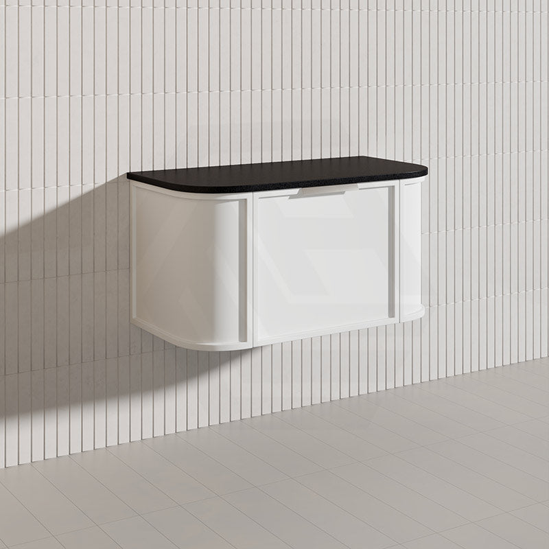 900mm Houston Matt White/Black Plywood Curved Wall Hung Vanity With Variant Color Handle
