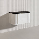 900mm Houston Matt White/Black Plywood Curved Wall Hung Vanity With Variant Color Handle