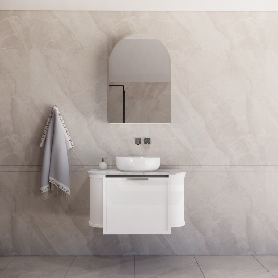 600-1500mm Houston Matt White/Black Plywood Curved Wall Hung Vanity With Variant Color Handle