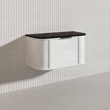 900mm Houston Matt White/Black Plywood Curved Wall Hung Vanity With Variant Color Handle