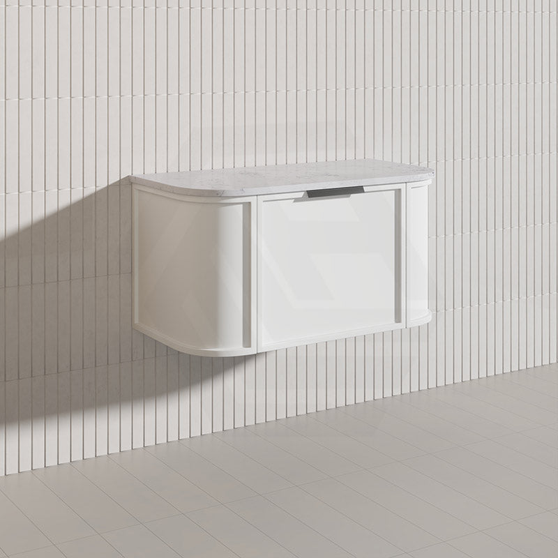 900mm Houston Matt White/Black Plywood Curved Wall Hung Vanity With Variant Color Handle
