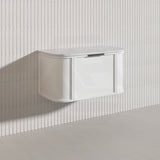 900mm Houston Matt White/Black Plywood Curved Wall Hung Vanity With Variant Color Handle