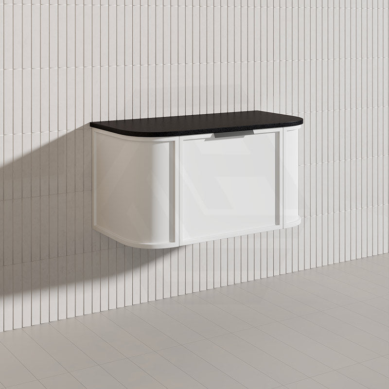 900mm Houston Matt White/Black Plywood Curved Wall Hung Vanity With Variant Color Handle
