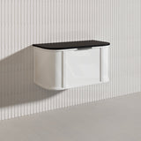 900mm Houston Matt White/Black Plywood Curved Wall Hung Vanity With Variant Color Handle