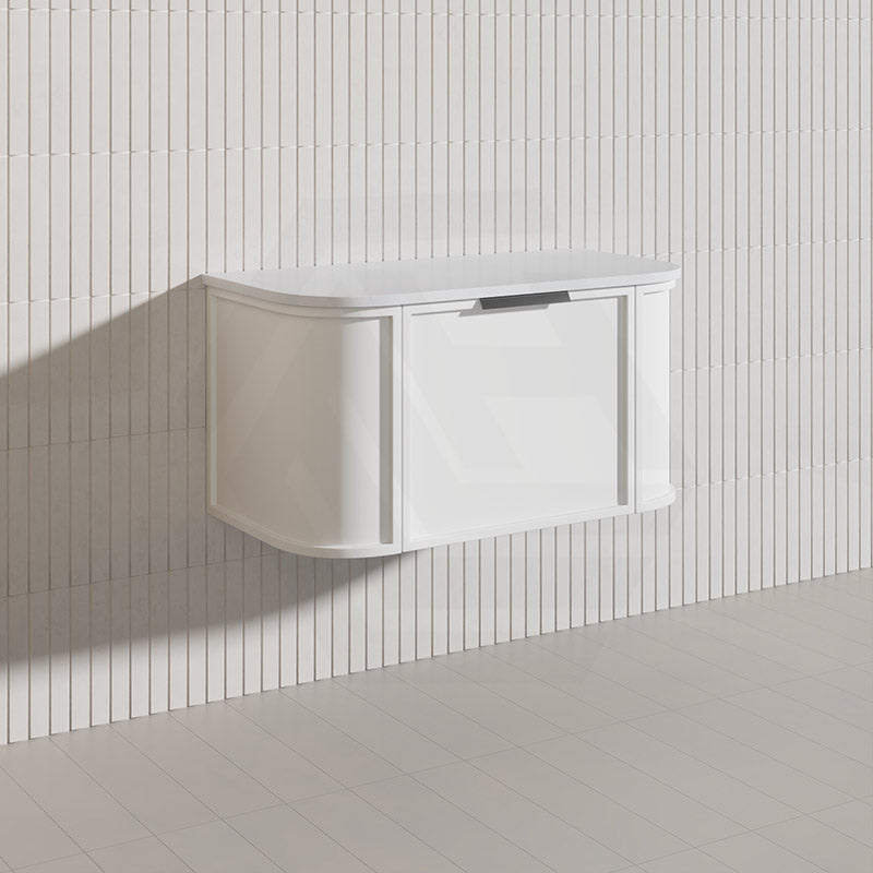 900mm Houston Matt White/Black Plywood Curved Wall Hung Vanity With Variant Color Handle