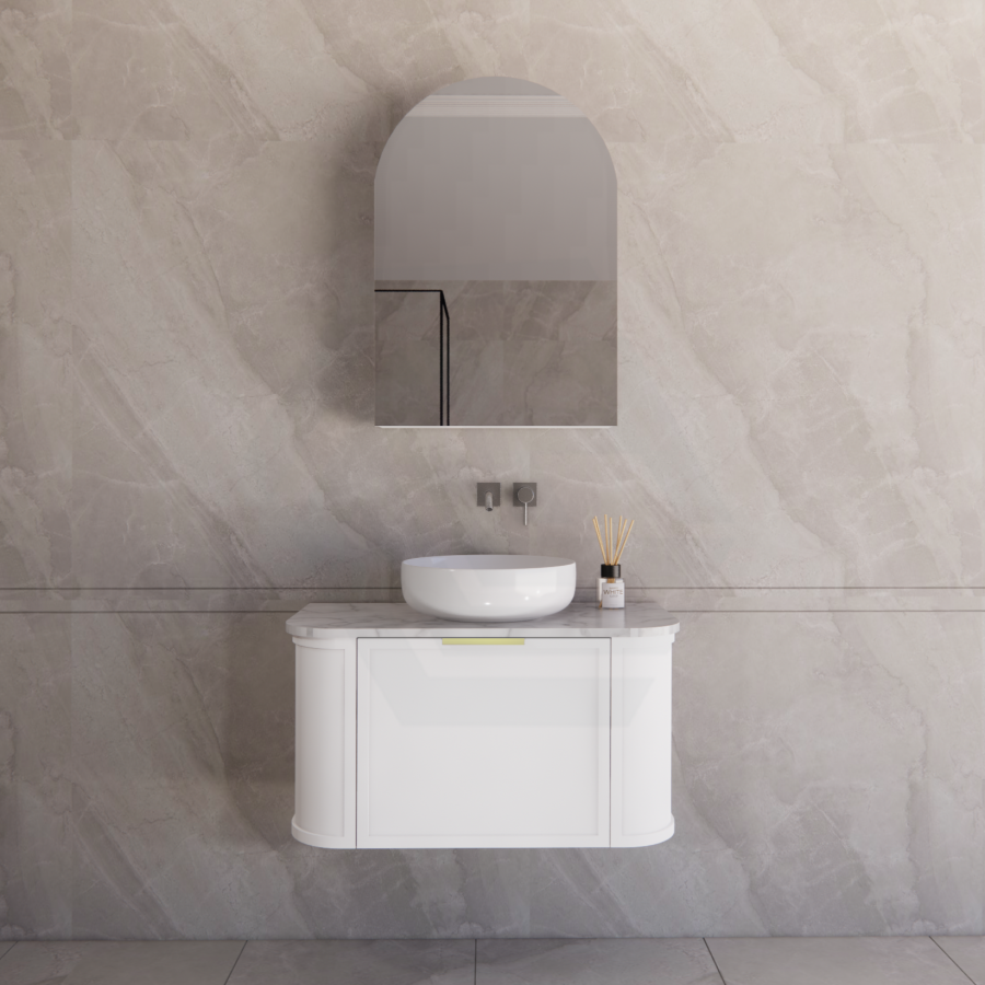 600-1500mm Houston Matt White/Black Plywood Curved Wall Hung Vanity With Variant Color Handle