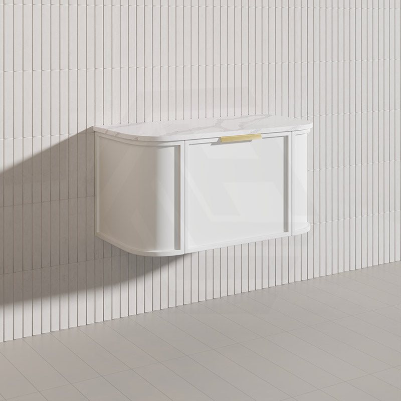900mm Houston Matt White/Black Plywood Curved Wall Hung Vanity With Variant Color Handle