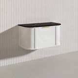 900mm Houston Matt White/Black Plywood Curved Wall Hung Vanity With Variant Color Handle