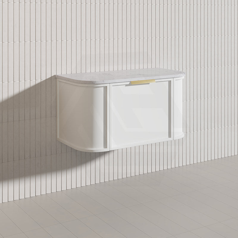 900mm Houston Matt White/Black Plywood Curved Wall Hung Vanity With Variant Color Handle
