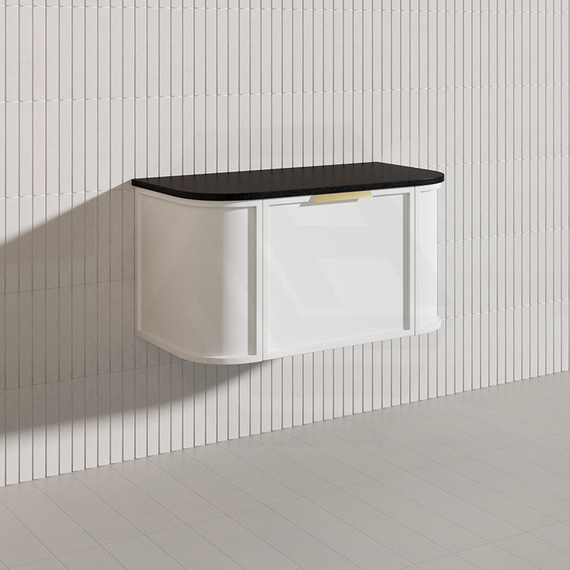 900mm Houston Matt White/Black Plywood Curved Wall Hung Vanity With Variant Color Handle