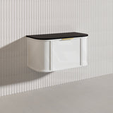 900mm Houston Matt White/Black Plywood Curved Wall Hung Vanity With Variant Color Handle