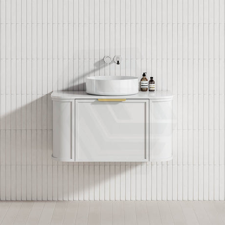 600-1500mm Houston Matt White/Black Plywood Curved Wall Hung Vanity With Variant Color Handle