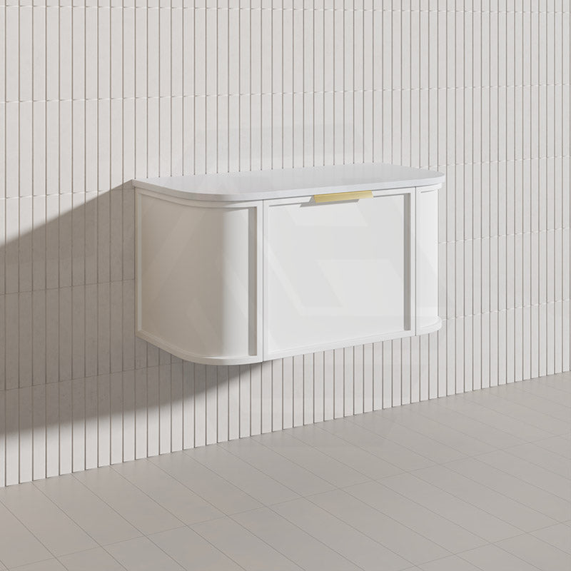 900mm Houston Matt White/Black Plywood Curved Wall Hung Vanity With Variant Color Handle