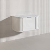 900mm Houston Matt White/Black Plywood Curved Wall Hung Vanity With Variant Color Handle